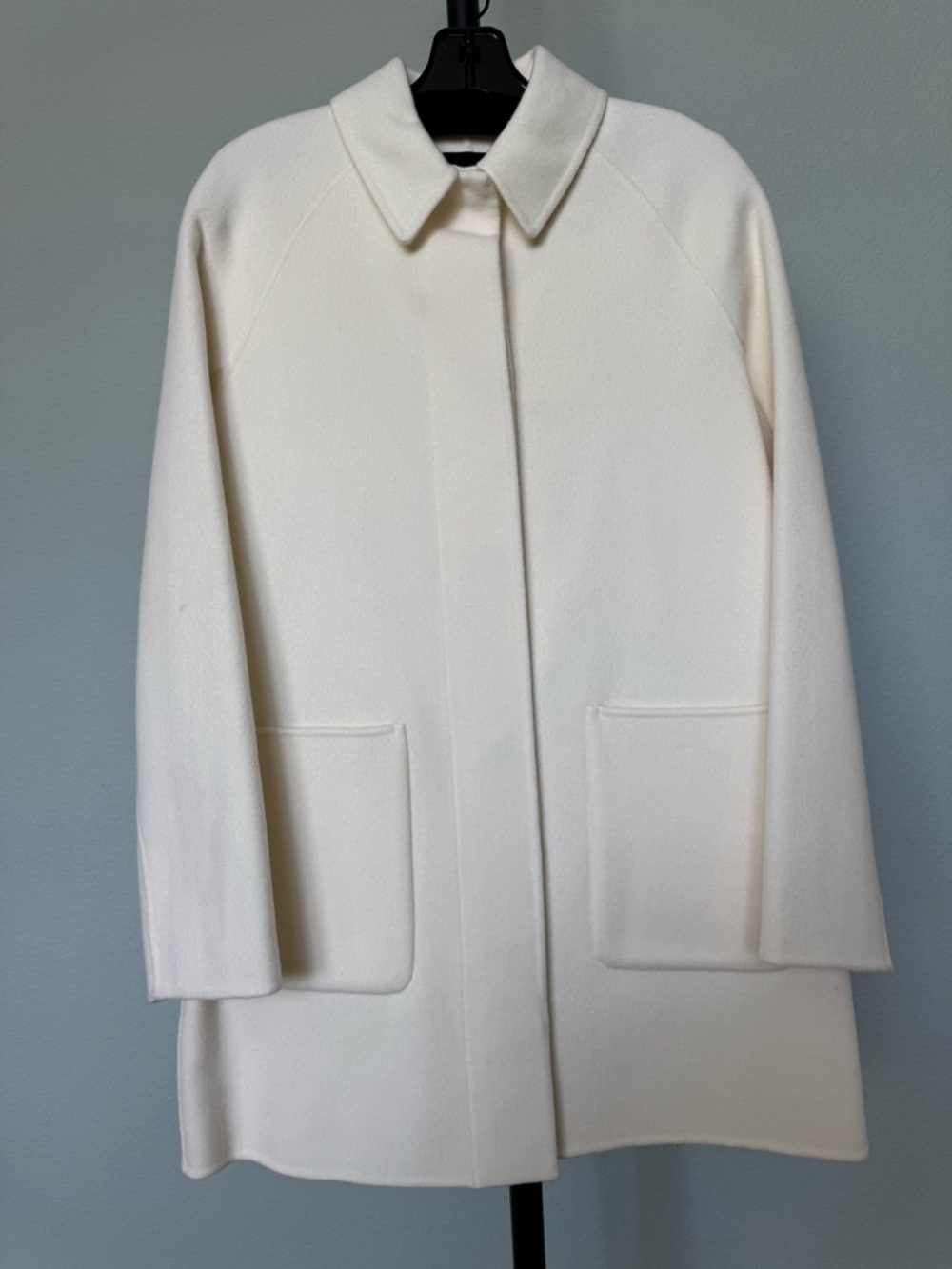 Theory Cream Wool Pea Coat with Minimal Collar